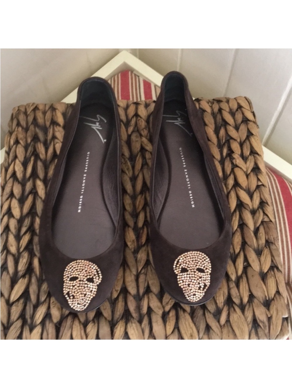 Giuseppe Zanotti Suede Round Toe Brown Flats
